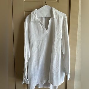 Jones New York White Linen long sleeve blouse
